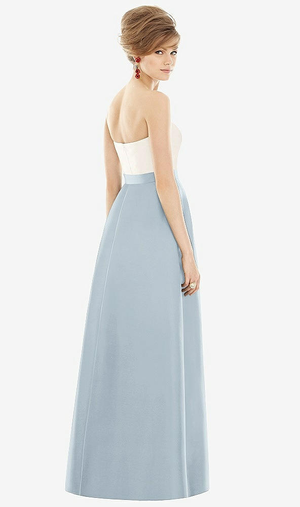 Back View - Mist & Ivory Strapless Pleated Skirt Maxi Dress with Pockets