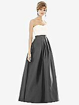 Front View Thumbnail - Pewter & Ivory Strapless Pleated Skirt Maxi Dress with Pockets