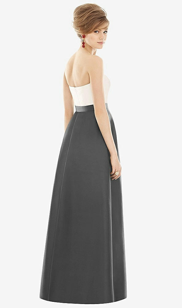 Back View - Pewter & Ivory Strapless Pleated Skirt Maxi Dress with Pockets