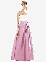Front View Thumbnail - Powder Pink & Ivory Strapless Pleated Skirt Maxi Dress with Pockets