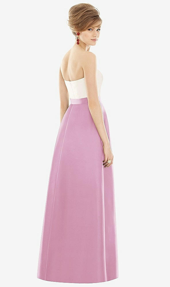 Back View - Powder Pink & Ivory Strapless Pleated Skirt Maxi Dress with Pockets