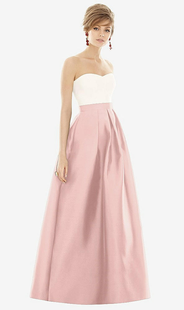 Front View - Rose - PANTONE Rose Quartz & Ivory Strapless Pleated Skirt Maxi Dress with Pockets