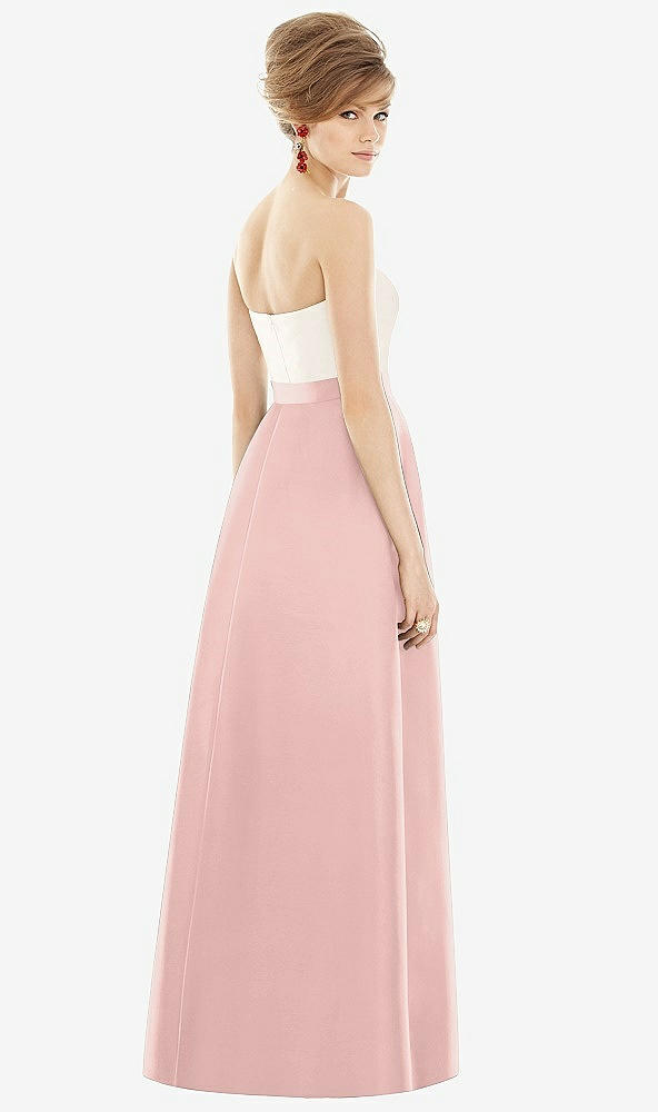 Back View - Rose - PANTONE Rose Quartz & Ivory Strapless Pleated Skirt Maxi Dress with Pockets