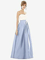 Front View Thumbnail - Sky Blue & Ivory Strapless Pleated Skirt Maxi Dress with Pockets