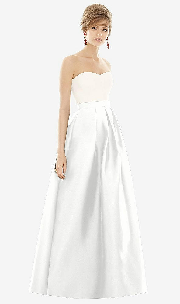 Front View - White & Ivory Strapless Pleated Skirt Maxi Dress with Pockets