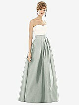 Front View Thumbnail - Willow Green & Ivory Strapless Pleated Skirt Maxi Dress with Pockets