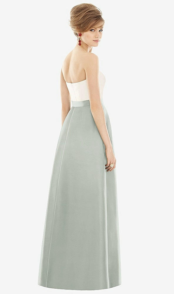 Back View - Willow Green & Ivory Strapless Pleated Skirt Maxi Dress with Pockets