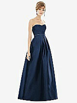 Front View Thumbnail - Midnight Navy & Midnight Navy Strapless Pleated Skirt Maxi Dress with Pockets