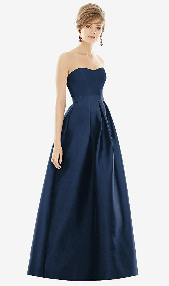 Front View - Midnight Navy & Midnight Navy Strapless Pleated Skirt Maxi Dress with Pockets