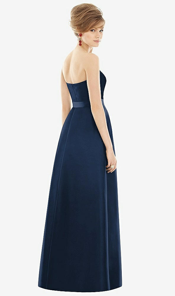 Back View - Midnight Navy & Midnight Navy Strapless Pleated Skirt Maxi Dress with Pockets