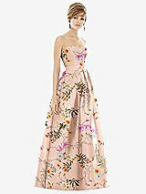Front View Thumbnail - Butterfly Botanica Pink Sand Strapless Pleated Skirt Floral Satin Maxi Dress with Pockets
