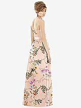 Rear View Thumbnail - Butterfly Botanica Pink Sand Strapless Pleated Skirt Floral Satin Maxi Dress with Pockets