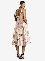 Rear View Thumbnail - Butterfly Botanica Pink Sand Bateau Neck High Low Floral Satin Cocktail Dress