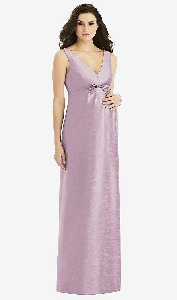 Front View - Suede Rose Sleeveless Satin Twill Maternity Dress