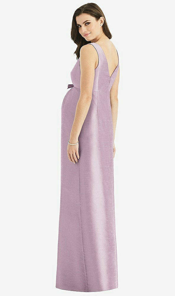 Back View - Suede Rose Sleeveless Satin Twill Maternity Dress