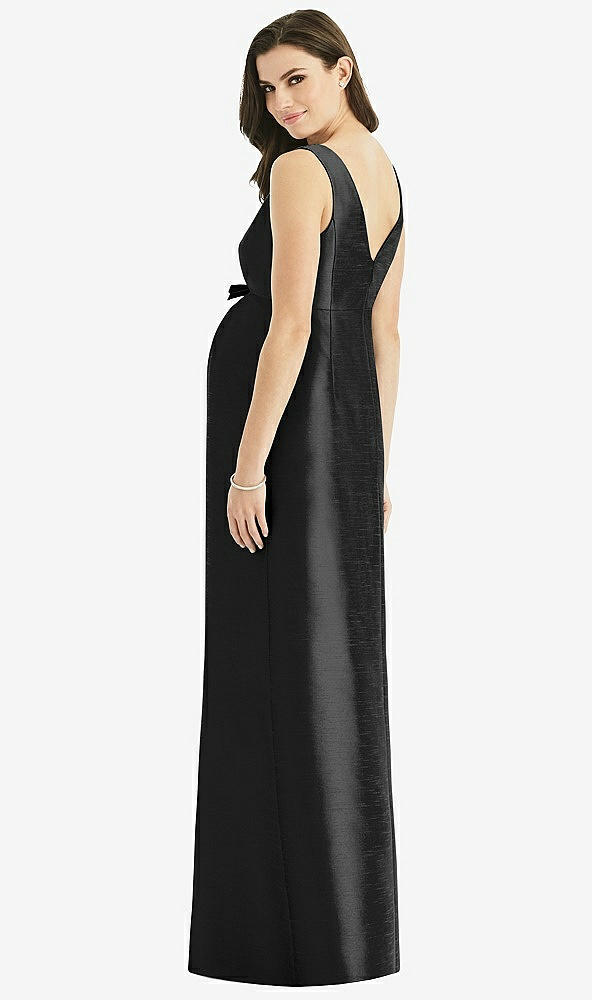 Back View - Black Sleeveless Satin Twill Maternity Dress
