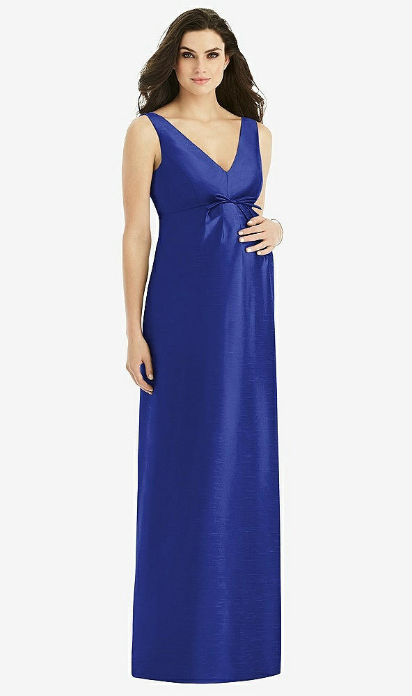 Front View - Cobalt Blue Sleeveless Satin Twill Maternity Dress