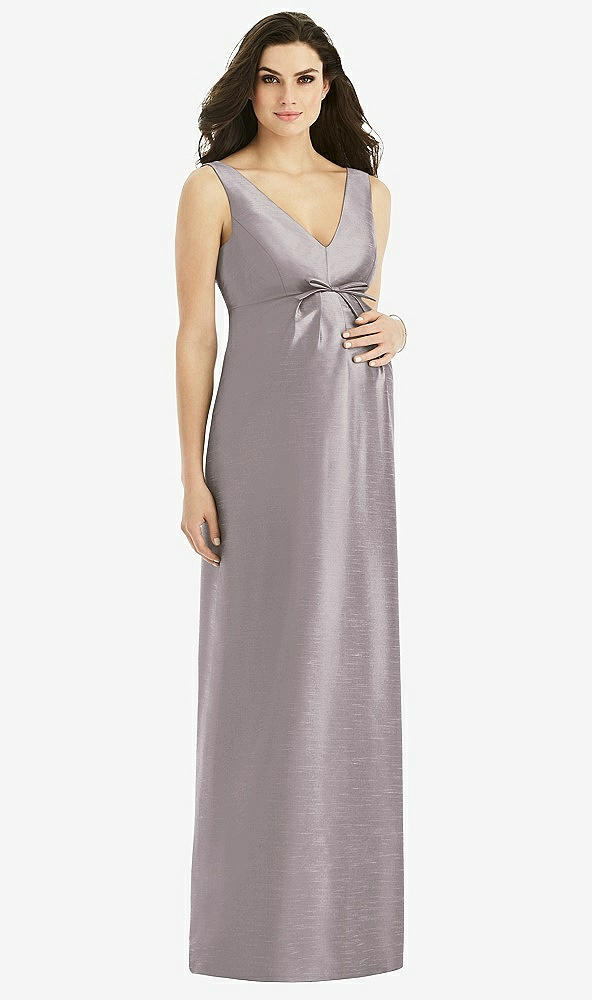 Front View - Cashmere Gray Sleeveless Satin Twill Maternity Dress