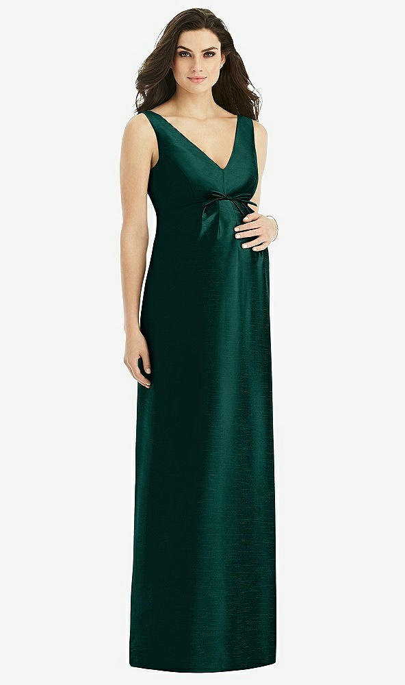Front View - Evergreen Sleeveless Satin Twill Maternity Dress