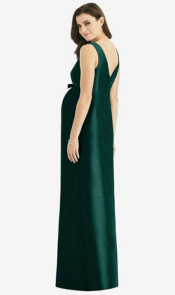Back View - Evergreen Sleeveless Satin Twill Maternity Dress