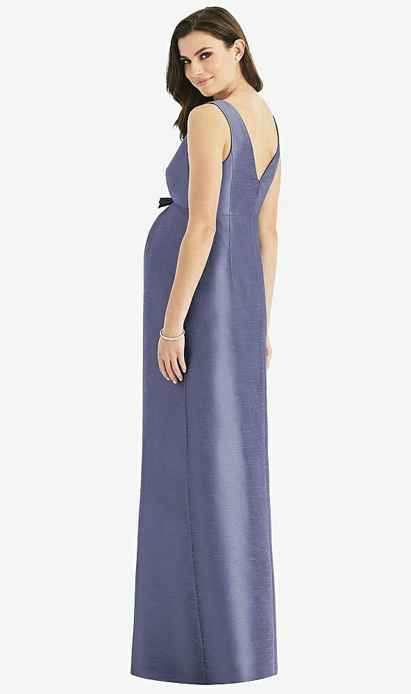 Back View - French Blue Sleeveless Satin Twill Maternity Dress