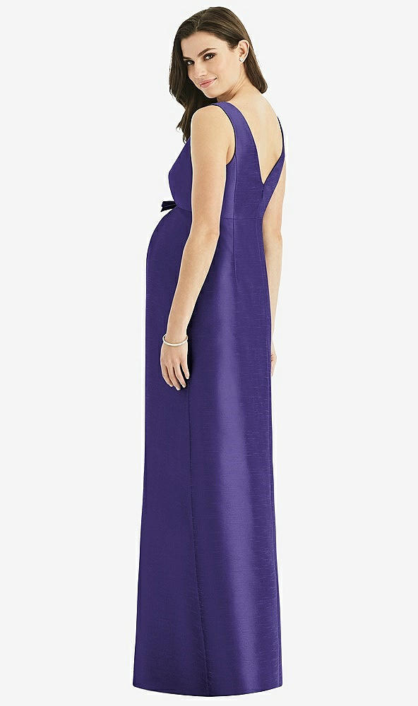 Back View - Grape Sleeveless Satin Twill Maternity Dress