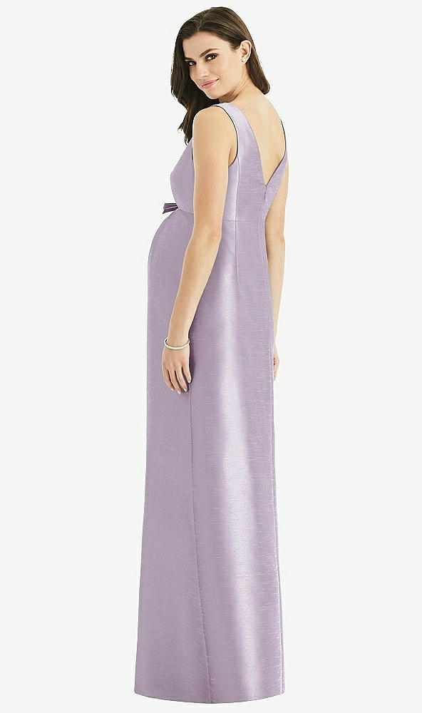 Back View - Lilac Haze Sleeveless Satin Twill Maternity Dress