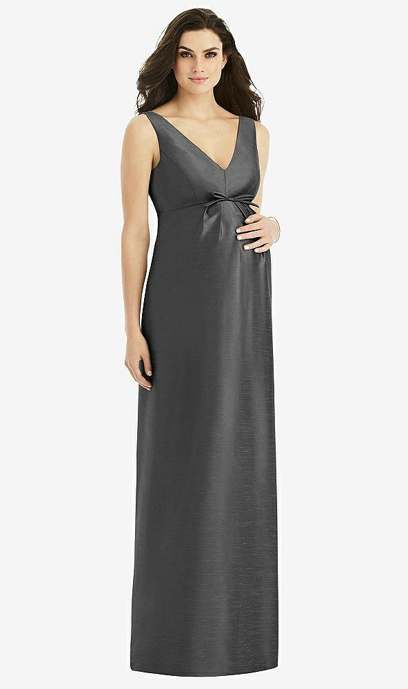 Front View - Pewter Sleeveless Satin Twill Maternity Dress