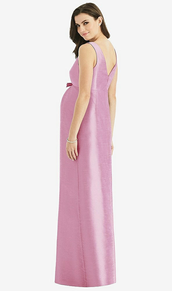 Back View - Powder Pink Sleeveless Satin Twill Maternity Dress