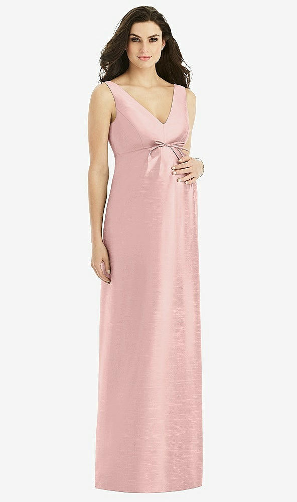 Front View - Rose - PANTONE Rose Quartz Sleeveless Satin Twill Maternity Dress