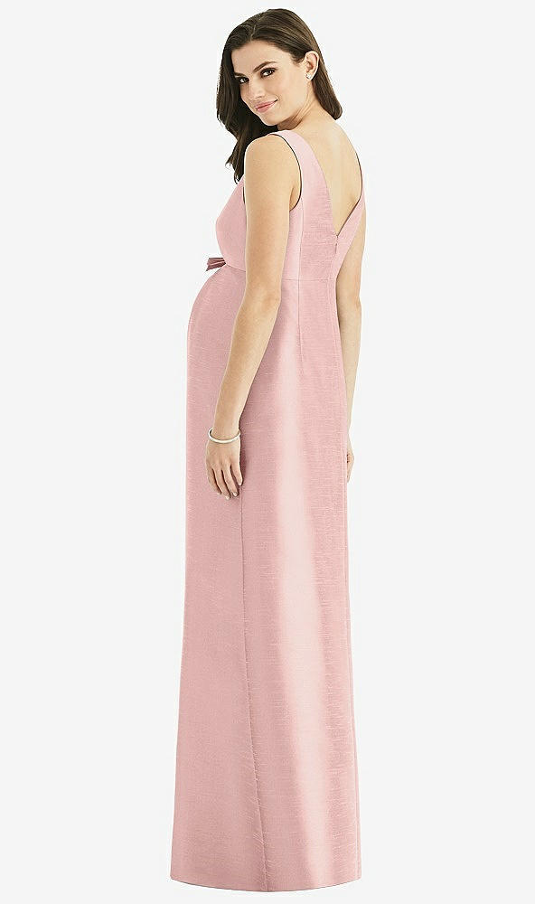 Back View - Rose - PANTONE Rose Quartz Sleeveless Satin Twill Maternity Dress