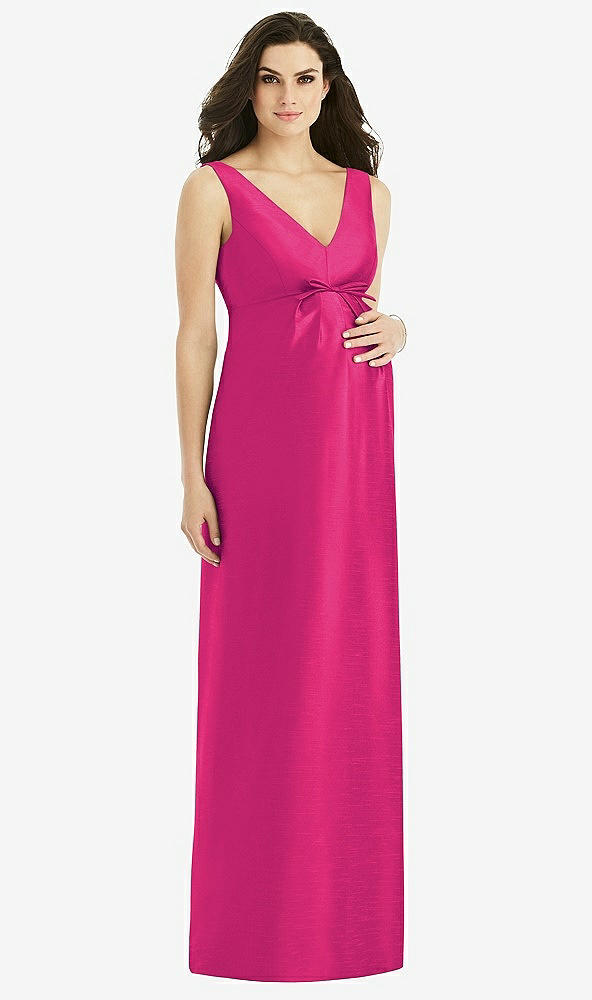 Front View - Think Pink Sleeveless Satin Twill Maternity Dress