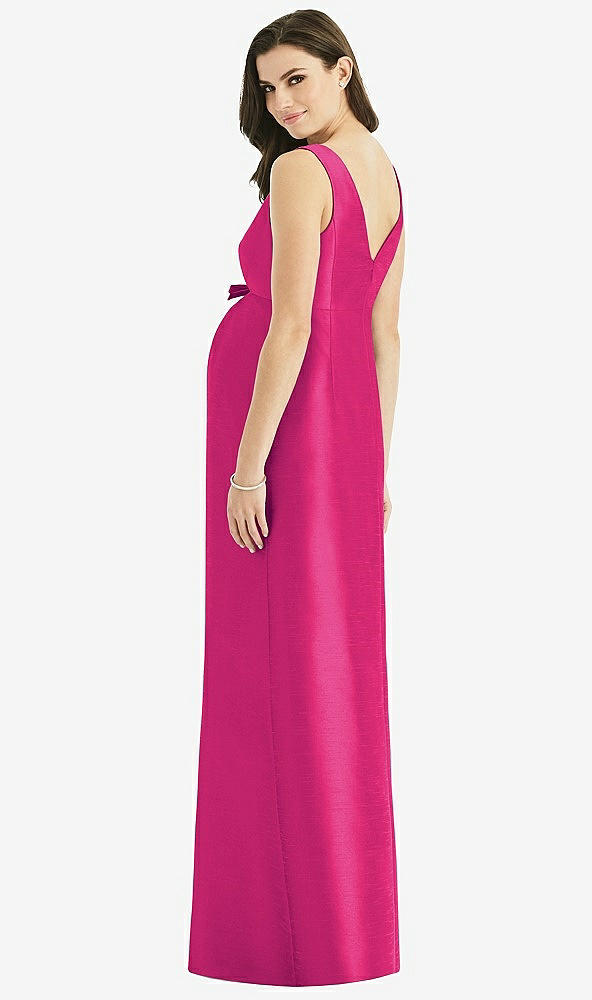 Back View - Think Pink Sleeveless Satin Twill Maternity Dress