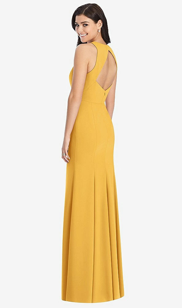 Back View - NYC Yellow Diamond Cutout Back Trumpet Gown with Front Slit