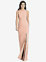 Front View Thumbnail - Pale Peach Diamond Cutout Back Trumpet Gown with Front Slit