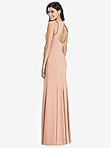 Rear View Thumbnail - Pale Peach Diamond Cutout Back Trumpet Gown with Front Slit