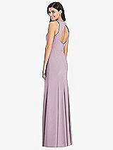 Rear View Thumbnail - Suede Rose Diamond Cutout Back Trumpet Gown with Front Slit