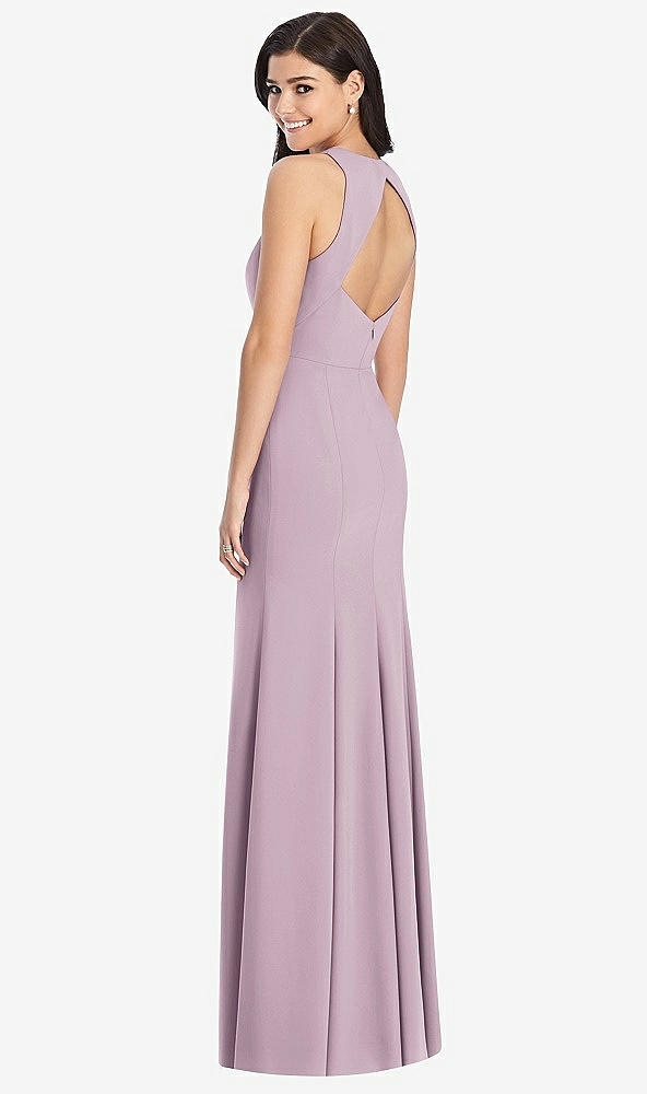 Back View - Suede Rose Diamond Cutout Back Trumpet Gown with Front Slit