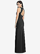 Rear View Thumbnail - Black Diamond Cutout Back Trumpet Gown with Front Slit