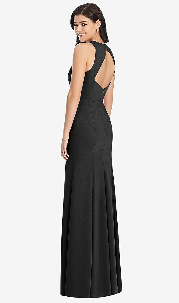 Back View - Black Diamond Cutout Back Trumpet Gown with Front Slit