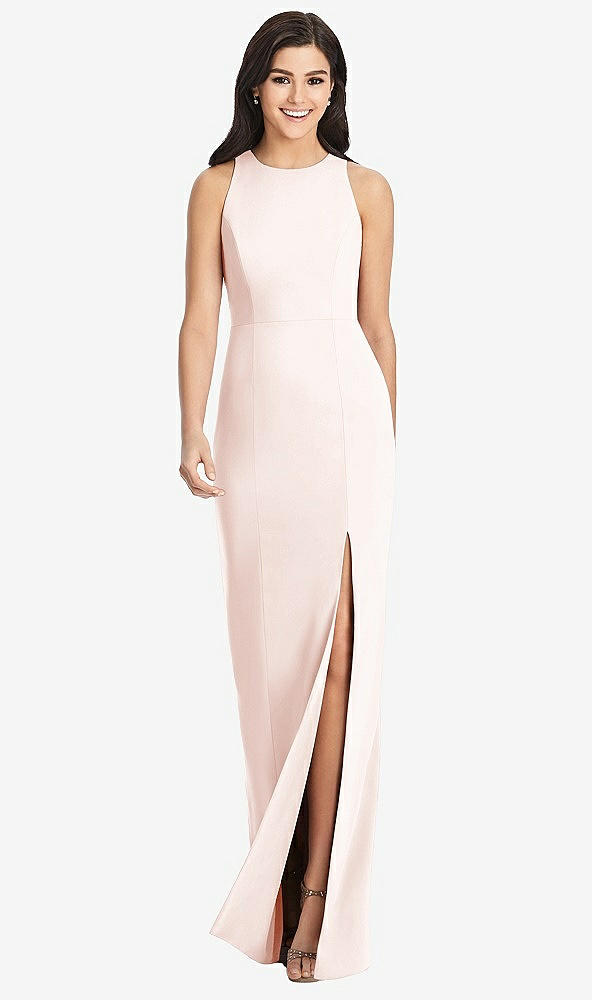 Front View - Blush Diamond Cutout Back Trumpet Gown with Front Slit