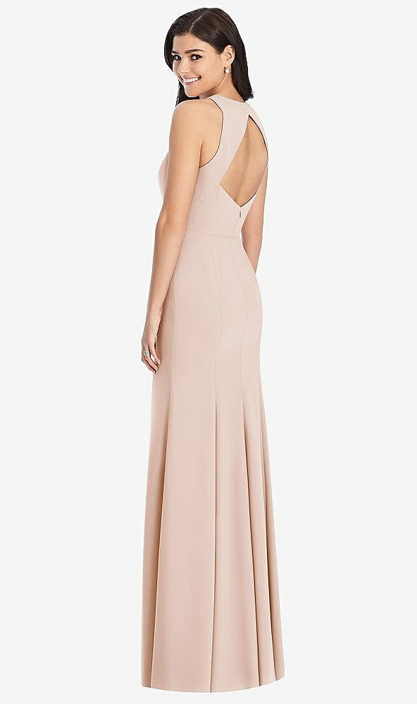 Back View - Cameo Diamond Cutout Back Trumpet Gown with Front Slit