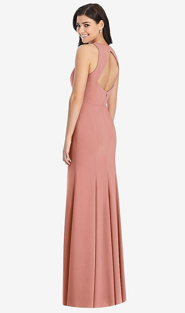 Back View - Desert Rose Diamond Cutout Back Trumpet Gown with Front Slit