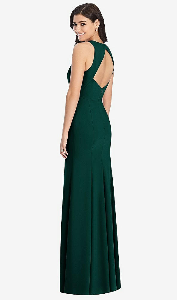 Back View - Evergreen Diamond Cutout Back Trumpet Gown with Front Slit