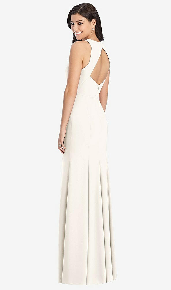 Back View - Ivory Diamond Cutout Back Trumpet Gown with Front Slit