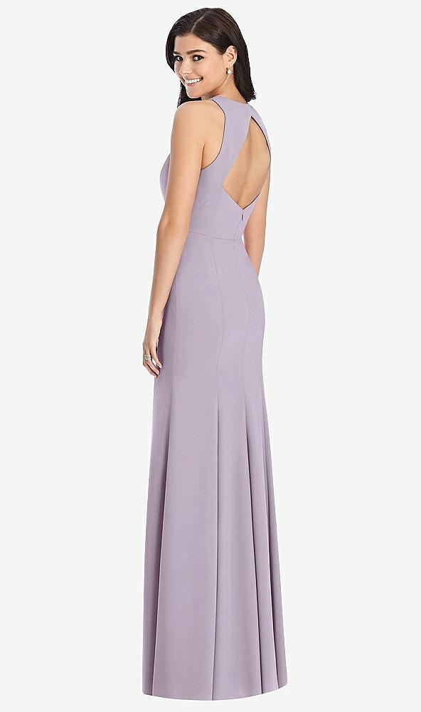 Back View - Lilac Haze Diamond Cutout Back Trumpet Gown with Front Slit