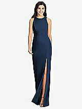 Front View Thumbnail - Midnight Navy Diamond Cutout Back Trumpet Gown with Front Slit
