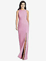 Front View Thumbnail - Powder Pink Diamond Cutout Back Trumpet Gown with Front Slit