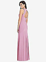 Rear View Thumbnail - Powder Pink Diamond Cutout Back Trumpet Gown with Front Slit