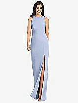 Front View Thumbnail - Sky Blue Diamond Cutout Back Trumpet Gown with Front Slit